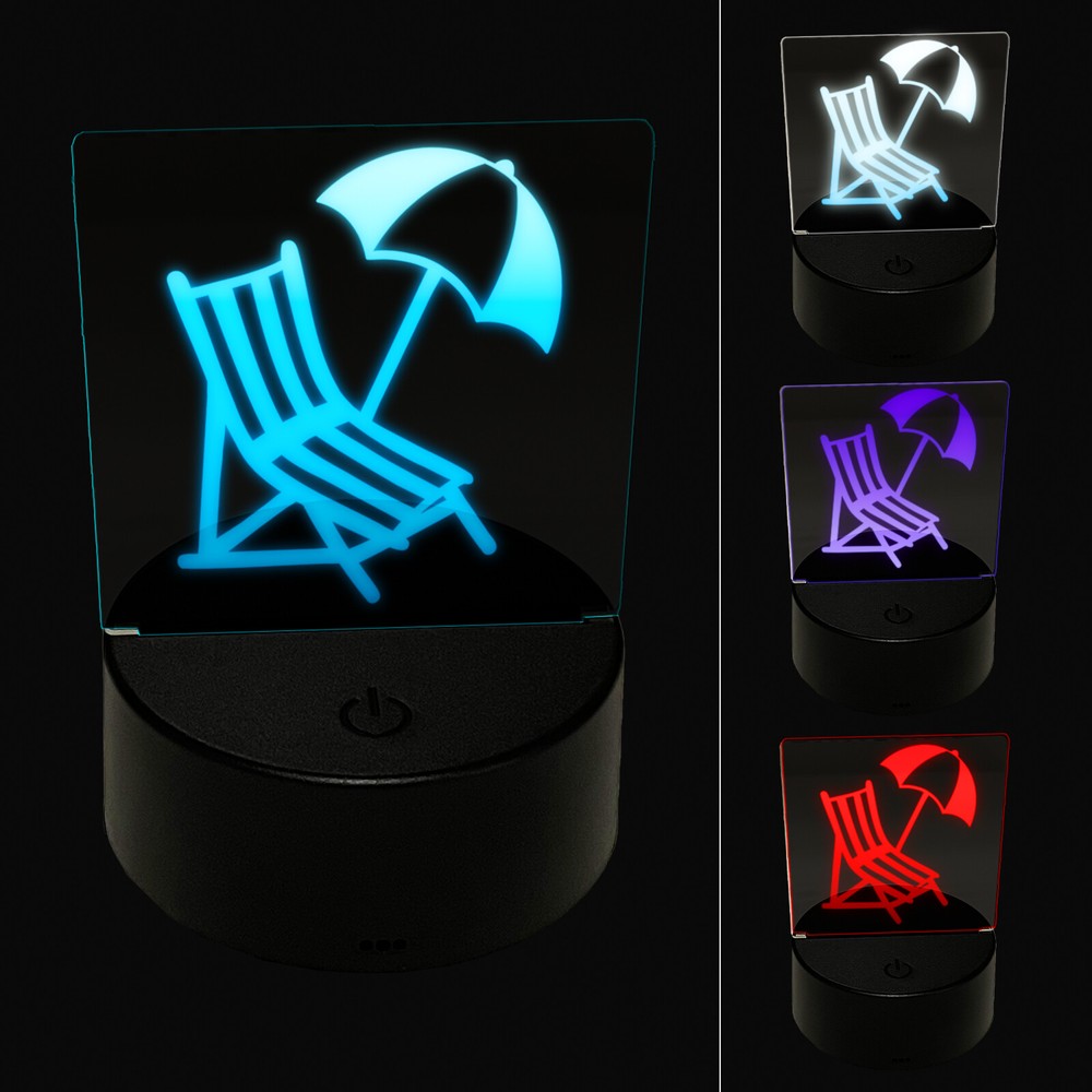 3D Illusion LED Beach Lounge Chair and Umbrella Night Light Lamp