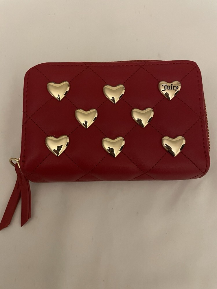 Juicy Couture Cool Red Love Double Zip Wallet with Studded Heart Design