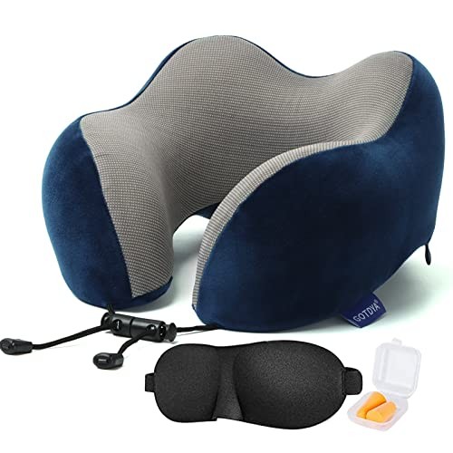 Memory Foam Travel Neck Pillow for Sleeping in Soft Blue
