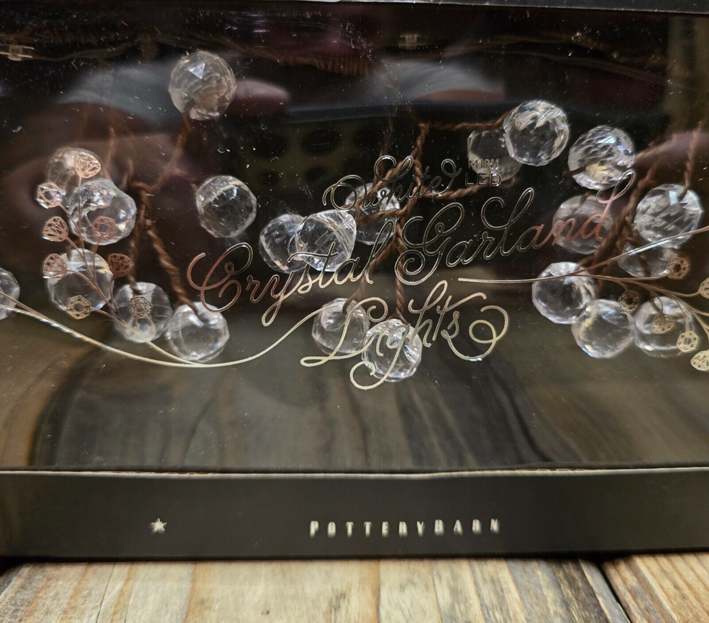 POTTERY BARN BEADED STRING LIGHTS CRYSTAL LIGHT UP GARLAND 6FT. CHRISTMAS DECOR