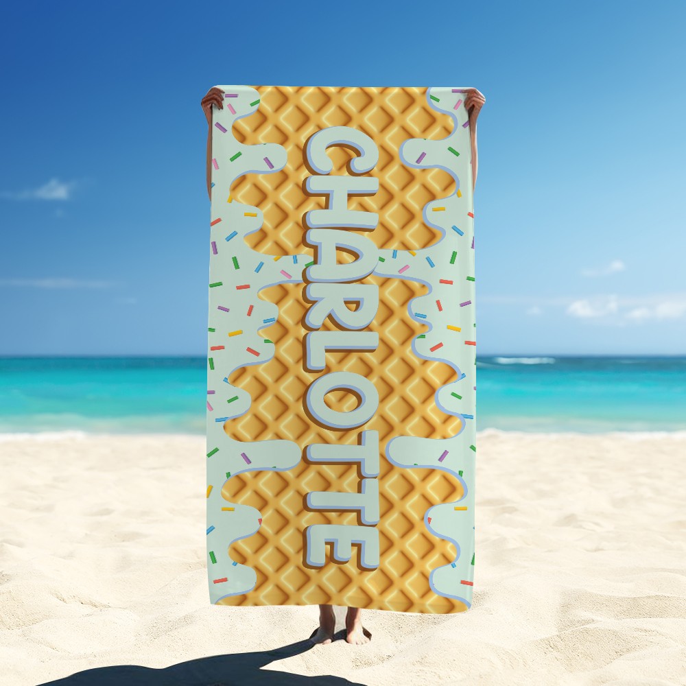 Custom Ice Cream Drip Beach Towel for Kids Birthday Pool Summer Gift-image