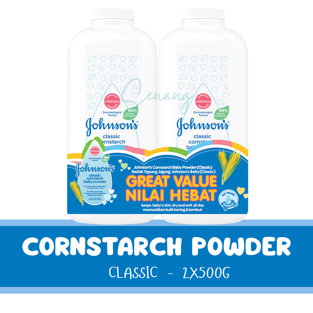 2X 500g Johnson's Baby Powder Classic Cornstarch 500g Pack Original twin pack