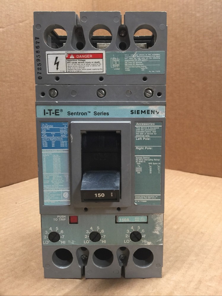 SIEMENS FD63B150 TYPE FD 150A 600V TESTED BOLT-ON (FREE 2 DAY AIR BUY NOW ONLY)-image