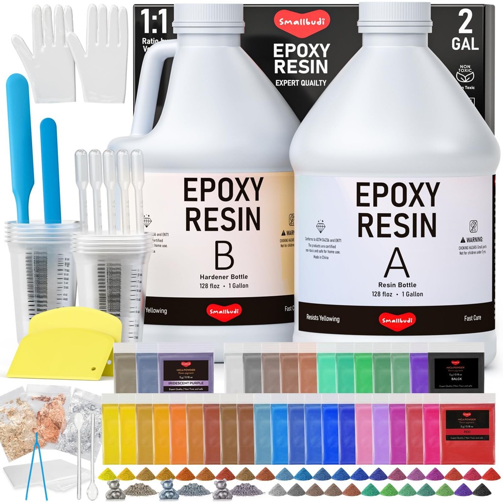 2-Gallon Epoxy Resin Kit with 36 Mica Powders for Jewelry Making and Art Projects