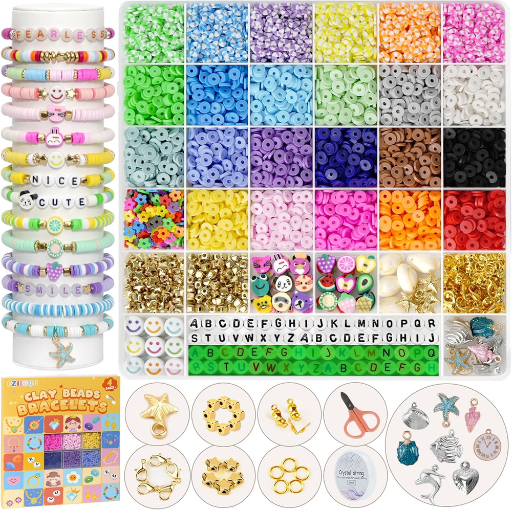 6100Pcs 24-Color Clay Beads Kit for DIY Friendship Bracelets and Jewelry Making