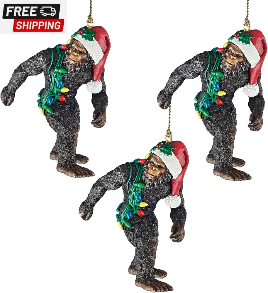 Bigfoot Yeti Christmas Tree Ornament with Santa Hat - Festive Holiday Decor