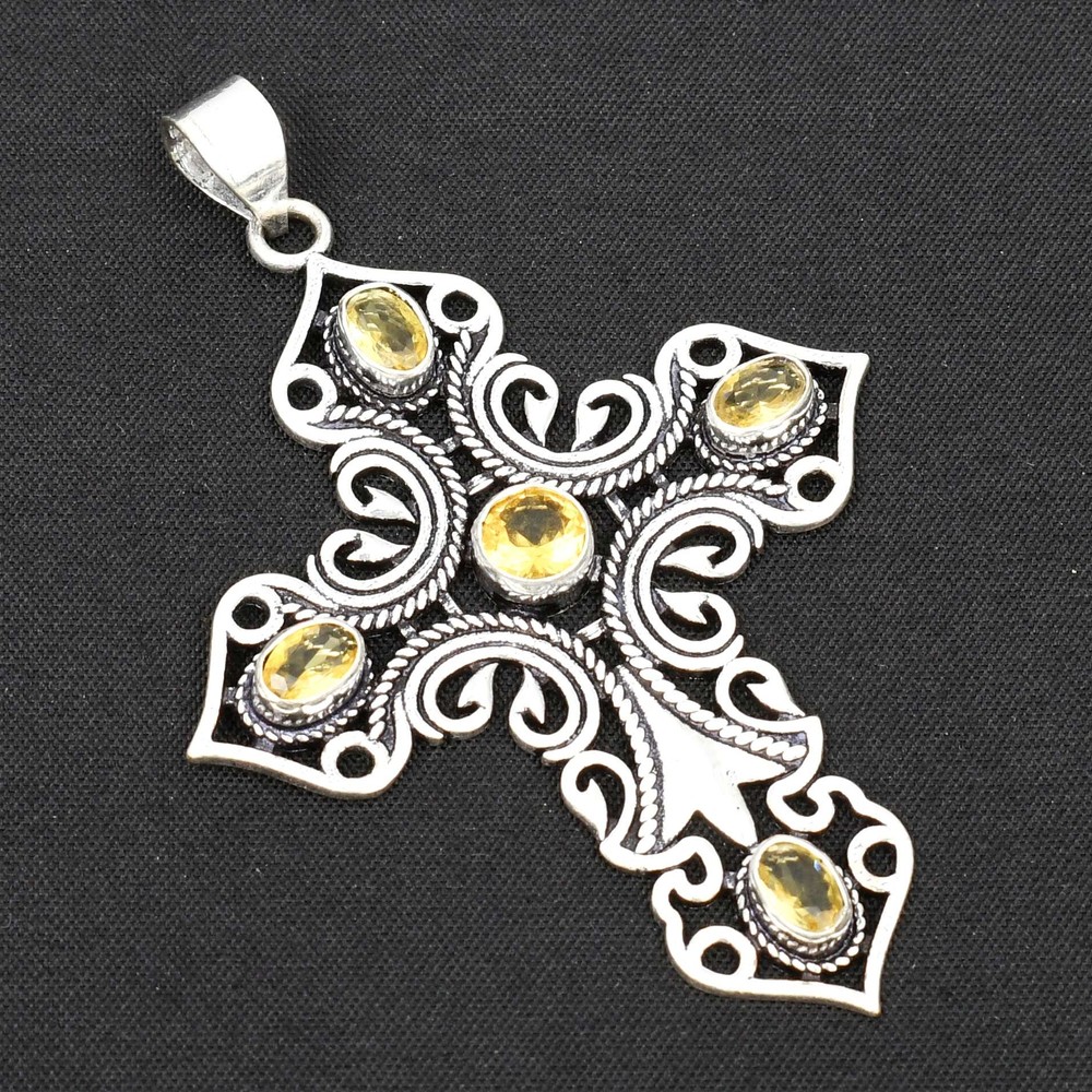 Citrine Gemstone Ethnic Handmade Cross Pendant Jewelry New Year Gift  AP-16291