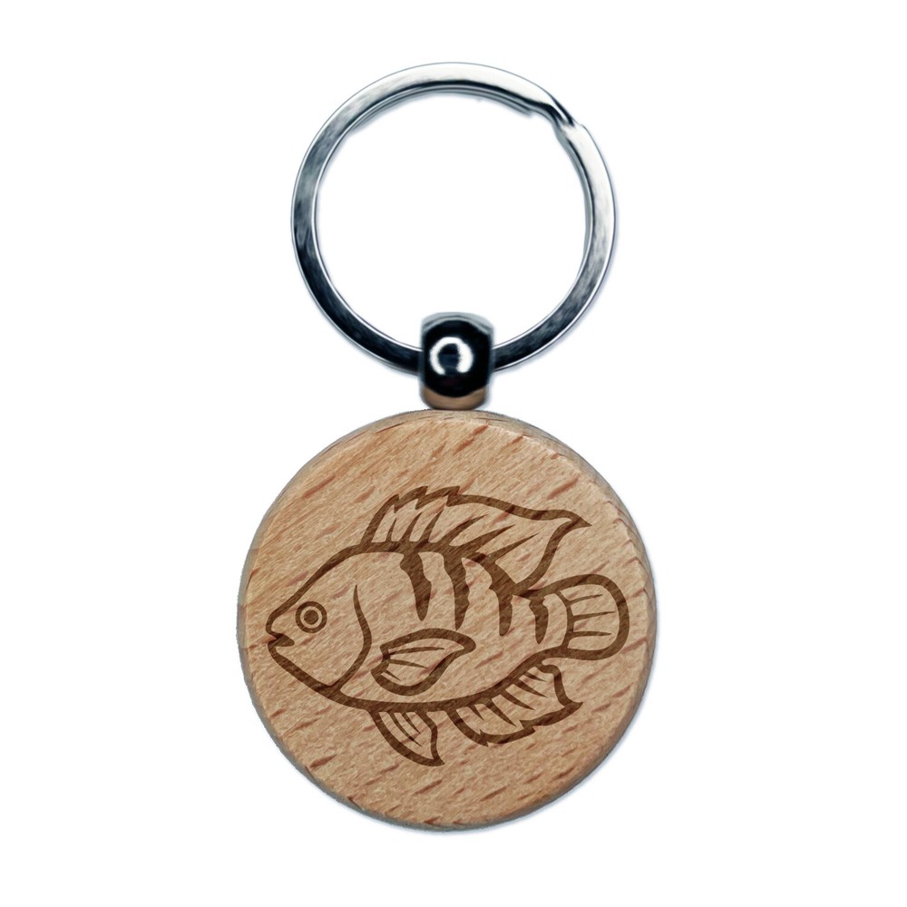 Tilapia Fish Fishing Engraved Wood Round Keychain Tag Charm