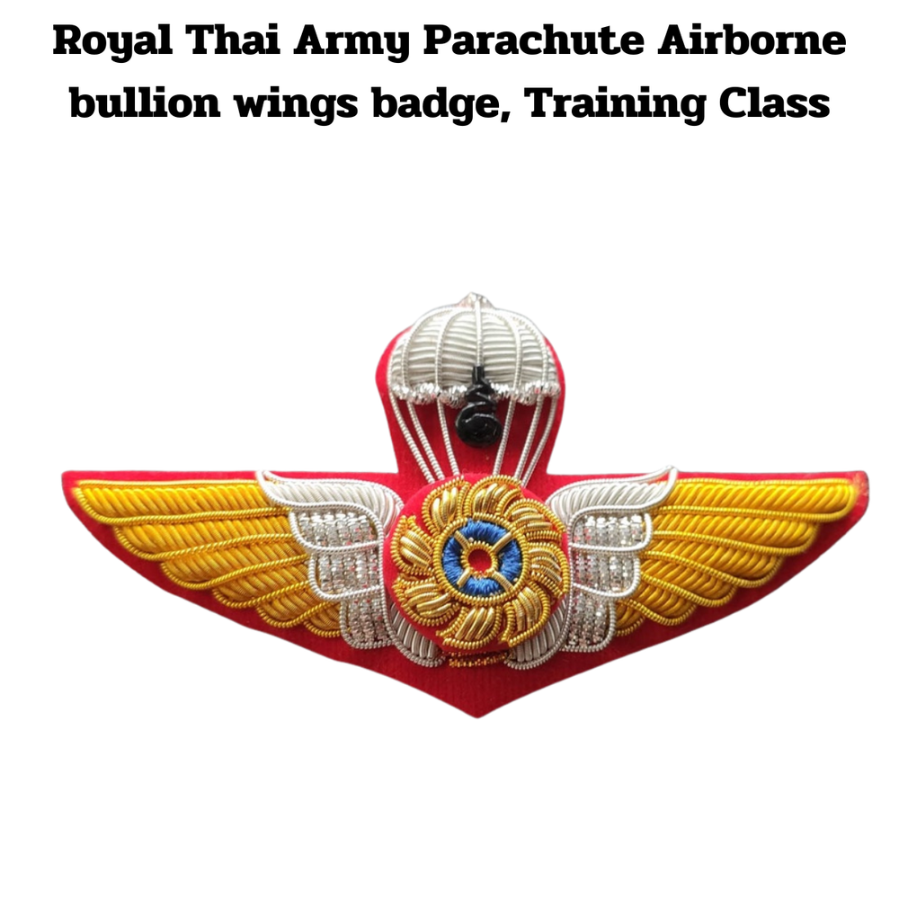 Royal Thai Army Airborne Parachute Wings Badge Bullion Embroidered Patch