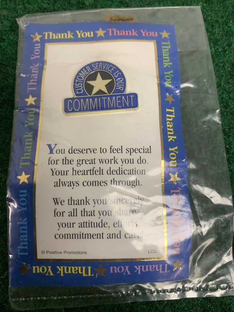 Customer Service Is Our Commitment Pinback Blue & Black With Gold Tone Star.-image