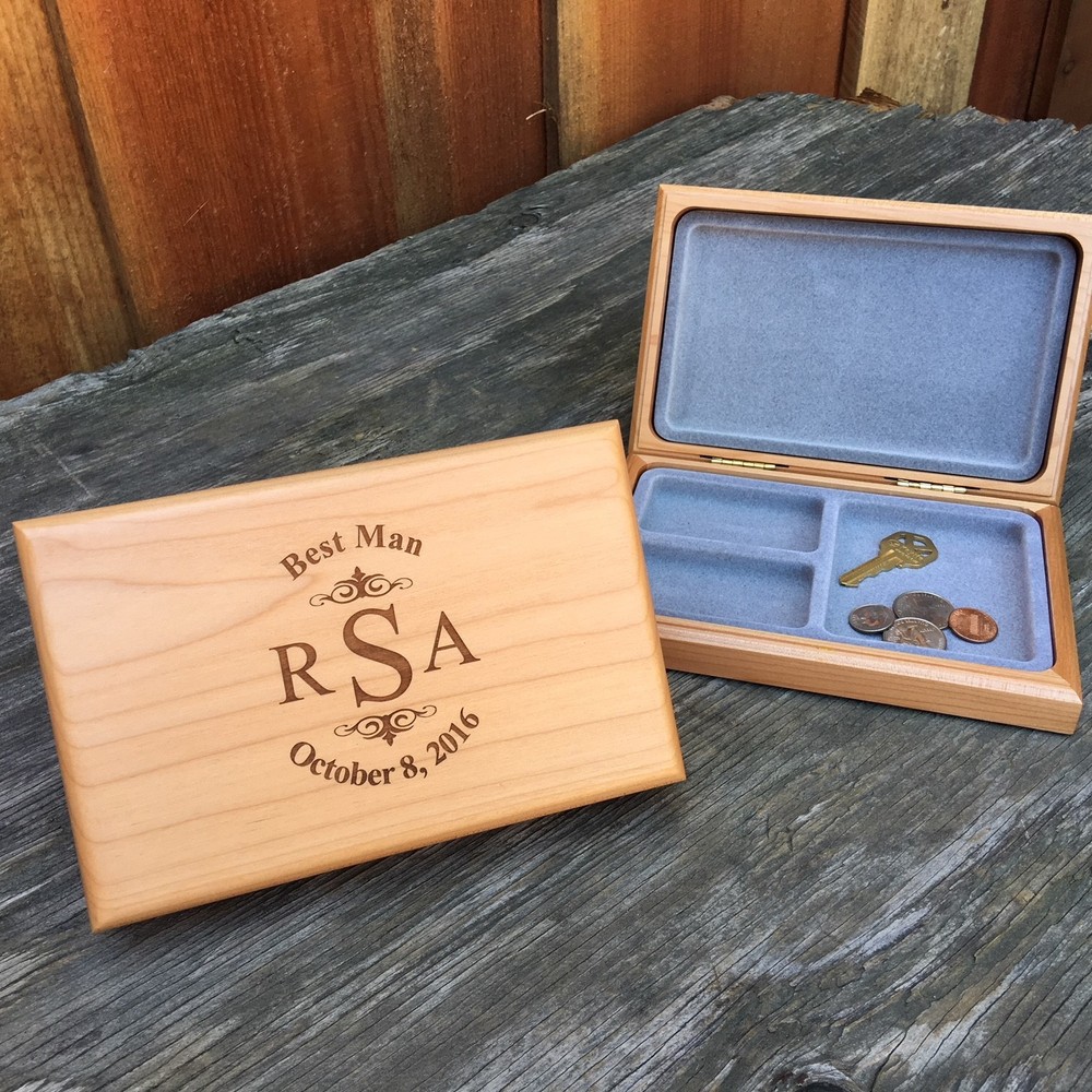 Monogrammed Engraved Valet Box - Unique Groomsmen Wedding Gift  -image