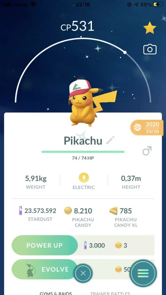 Pokemon GO Shiny Pikachu in Ash Hat for Trading