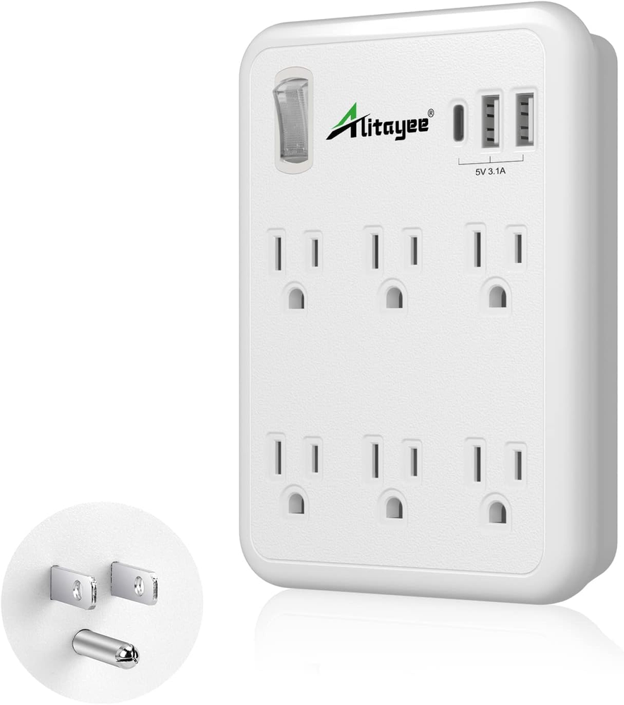 Alitayee Surge Protector Wall Outlet Extender, USB Wall Charger with 3 USB Charg-image