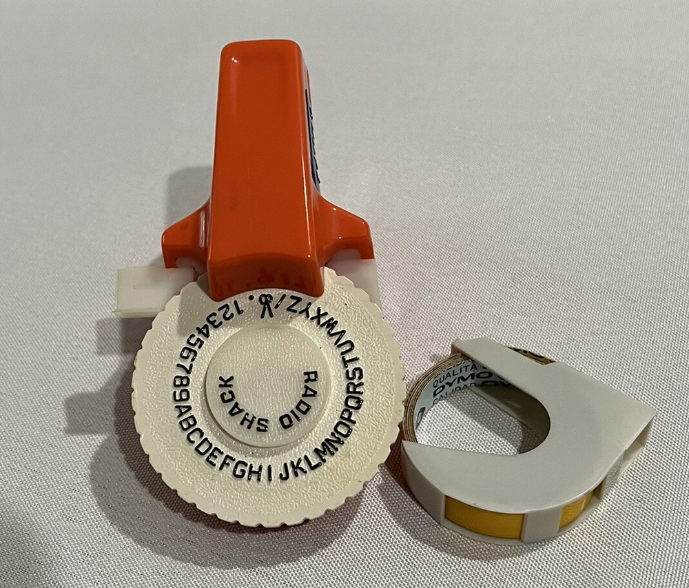 Vintage 1970s Orange Radio Shack Handheld Label Maker w/ Dymo Label Roll