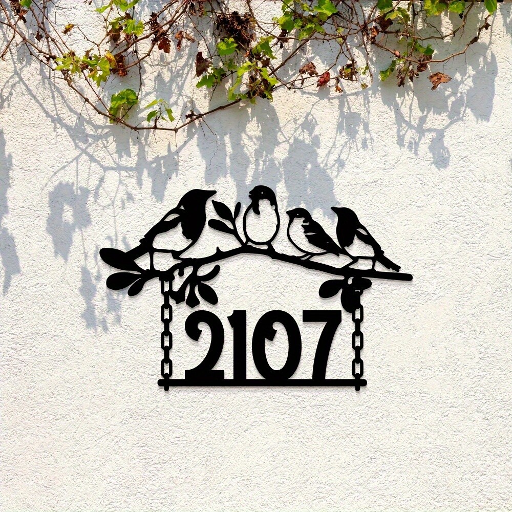 Art Deco Black Iron Wall Art Surname Sign with Bird Nest Design