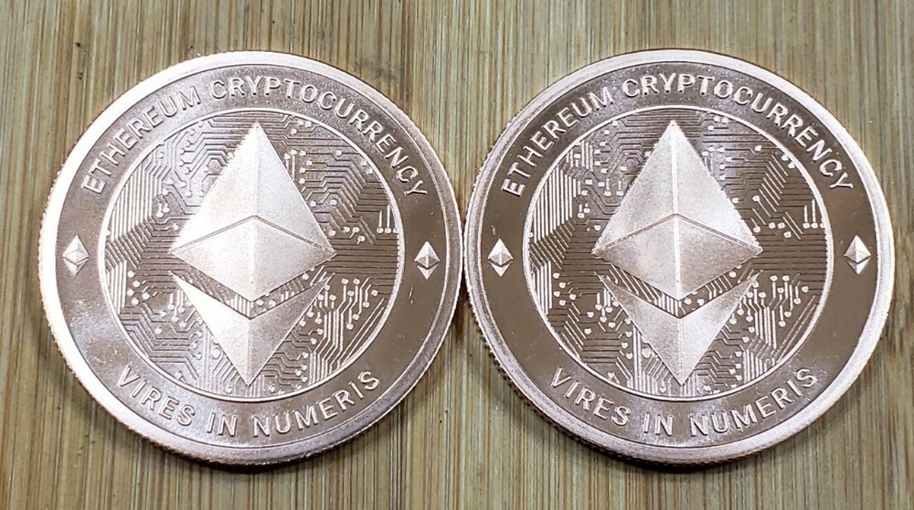1 oz Ethereum Cryptocurrency .999% Copper Round Coin (Lot of 2 Coins)-image