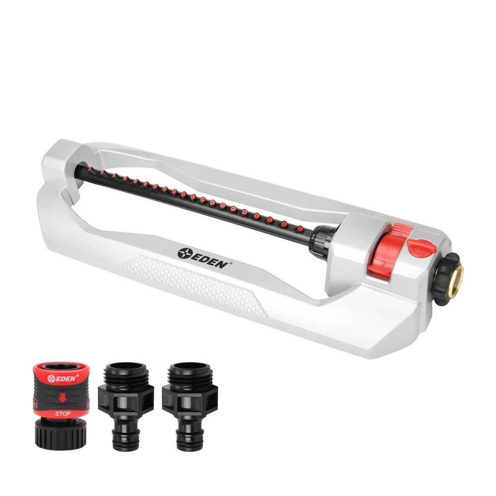 Aspersor de agua oscilante de metal para césped y jardín Eden 94111 para patio con conexión rápida...