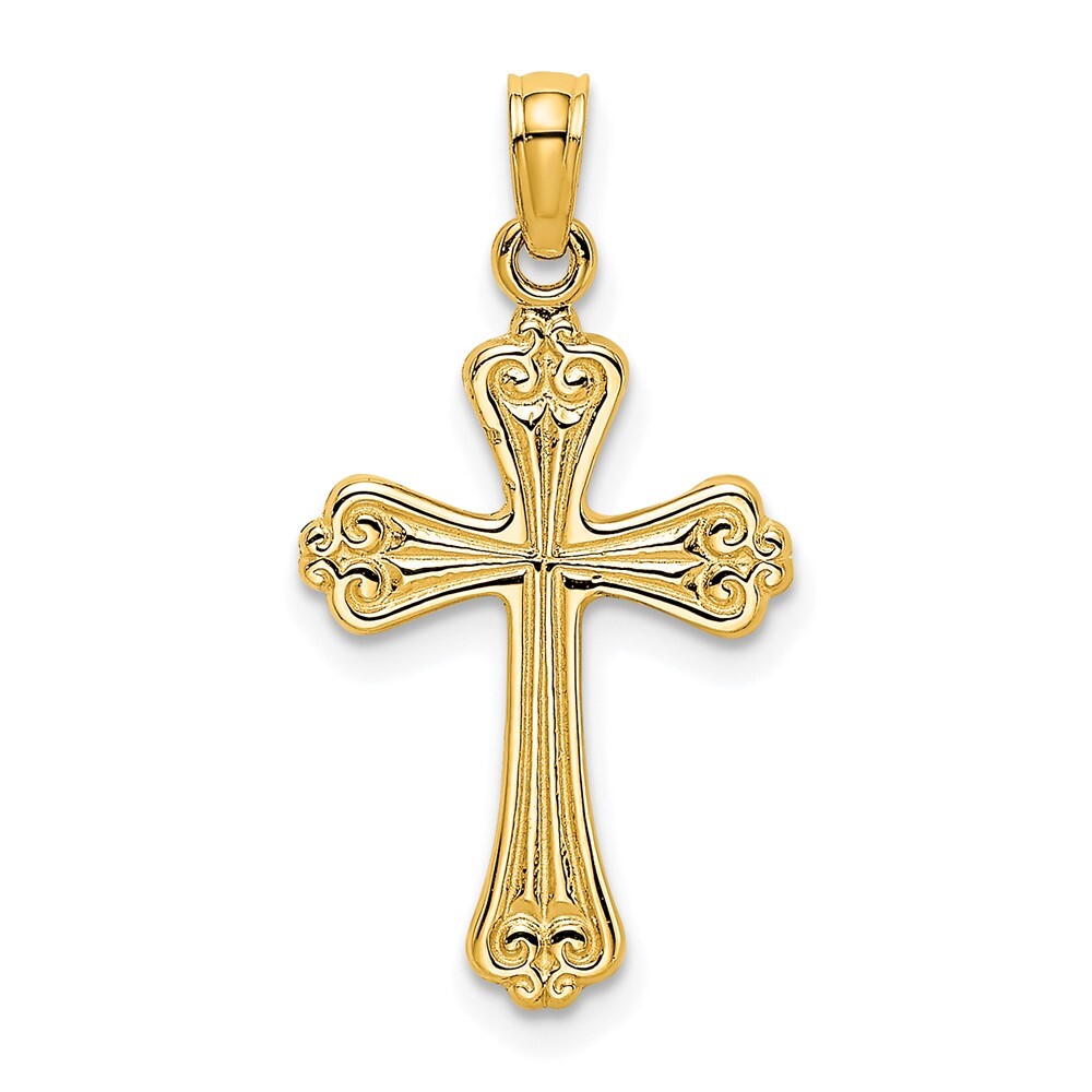 10K Yellow Gold Polished Engraved Cross Charm Pendant 0.77gm L-19 mm, W-13mm