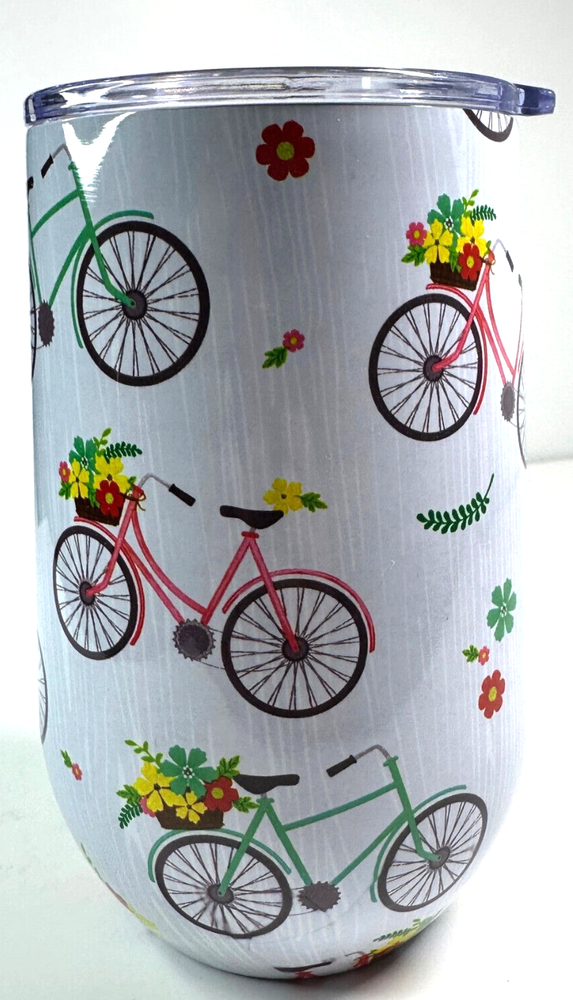 Bicycle Graphic Cantini Insulated Mug Travel Cup Stainless Steel Coffee , NEW