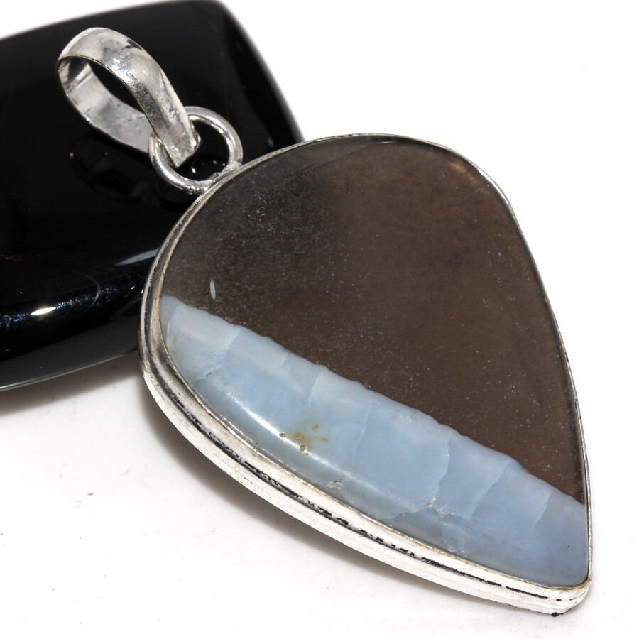 925 Silver Plated Owhyee Blue Opal Ethnic Pendant Handmade Jewelry Size 2