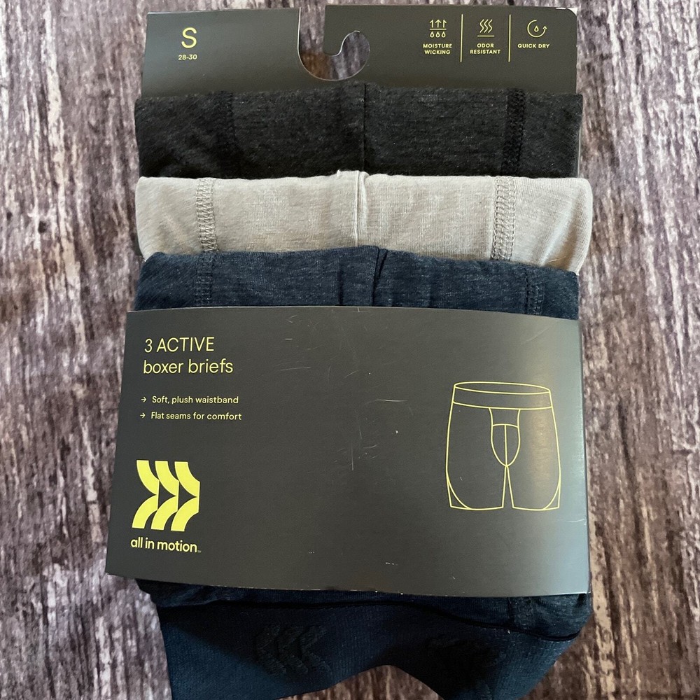 Mens all in motion active boxer briefs -3 pack - size Small