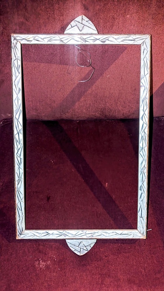 Vintage Silver Wood Carved Folk Art Picture Frame 17x10 Inches Handmade