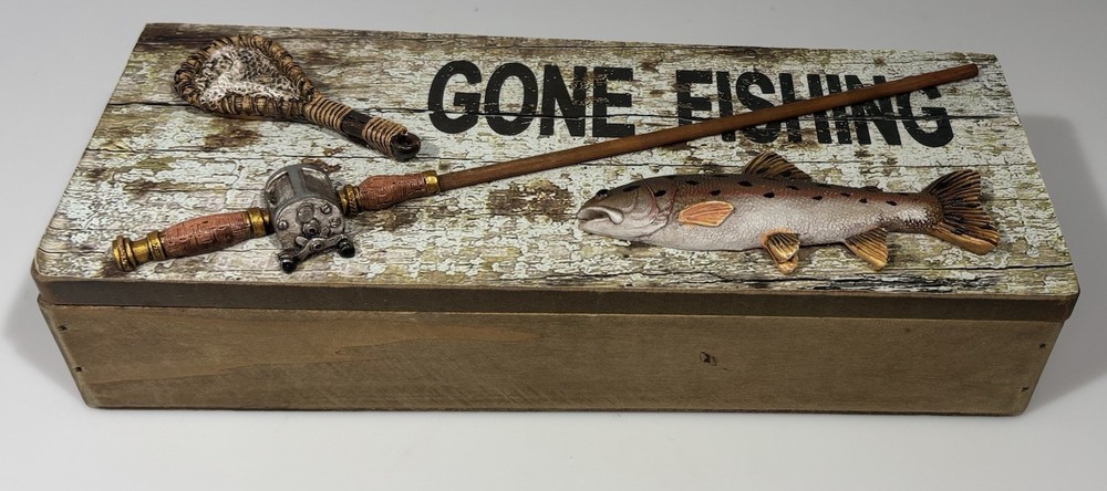 Tumbler Gone Fishing Real Wood Box Rustic/ Keepsake Box