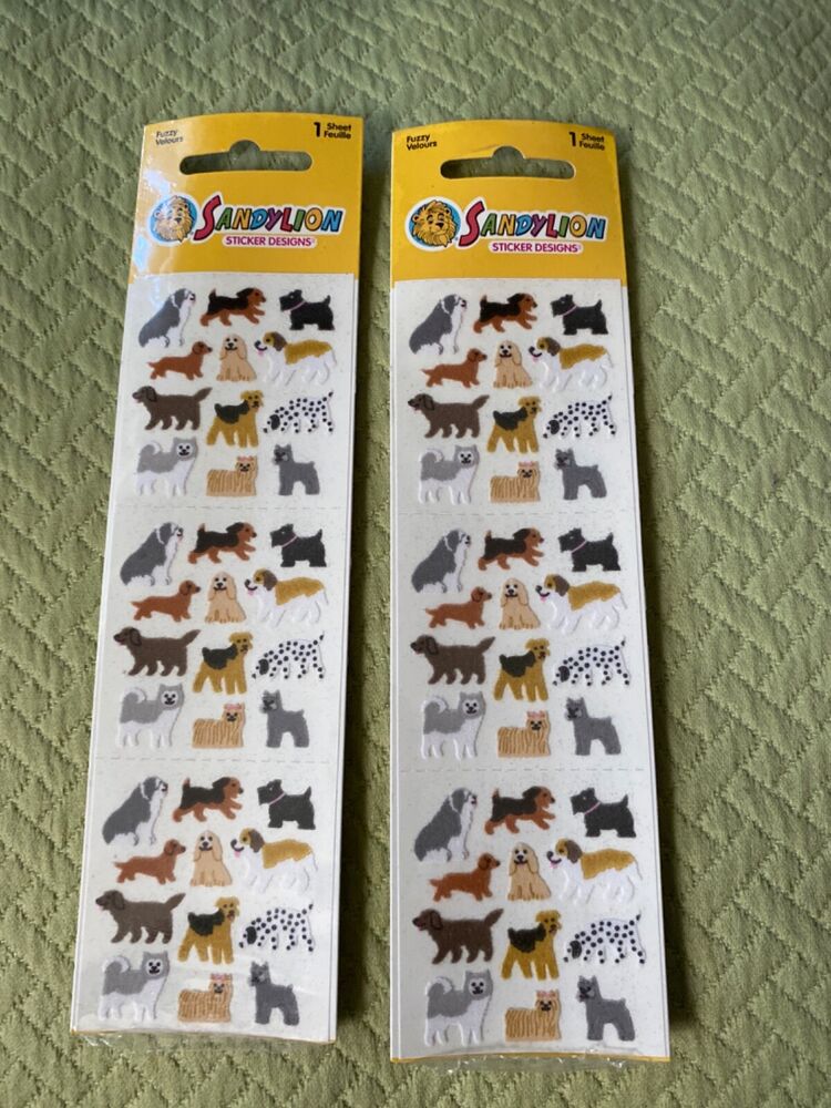 Vintage Sandylion Stickers 2008 NEW Fuzzy assorted Dogs stickers 2 pks