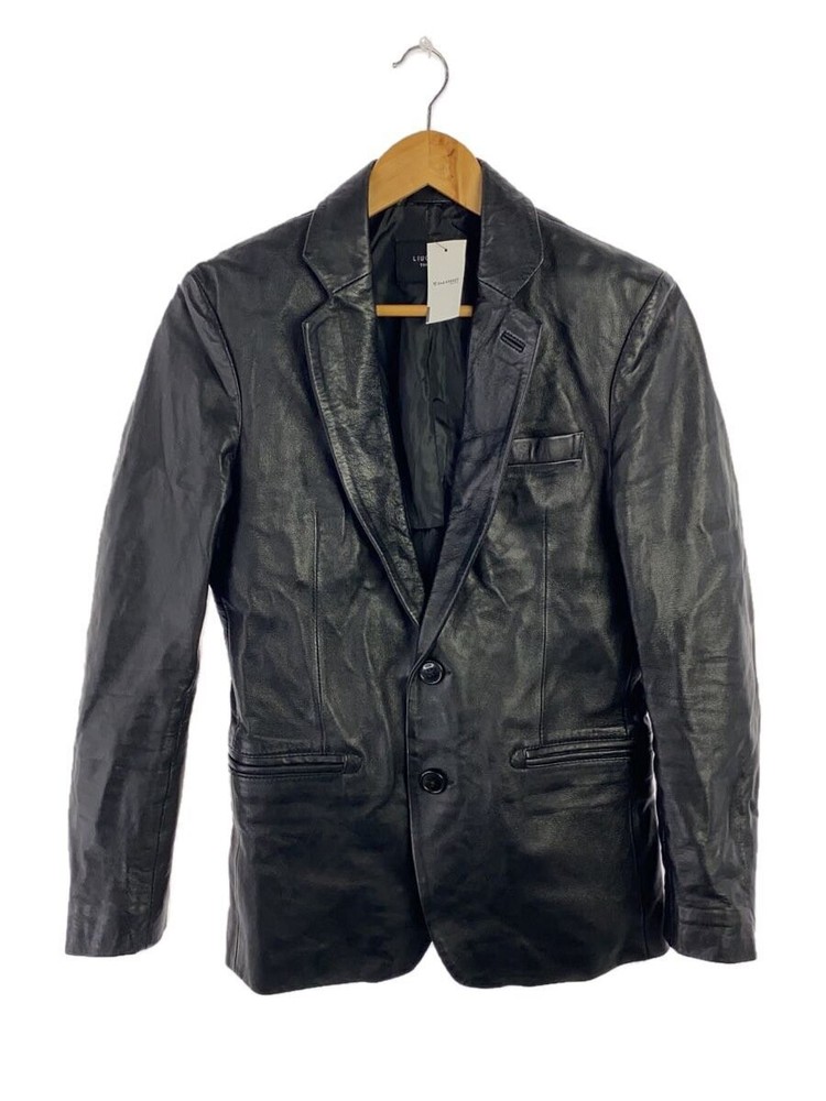 Liugoo Sheepskin Leather Blouson Jacket Black Plain Style S Sh22-10 1266