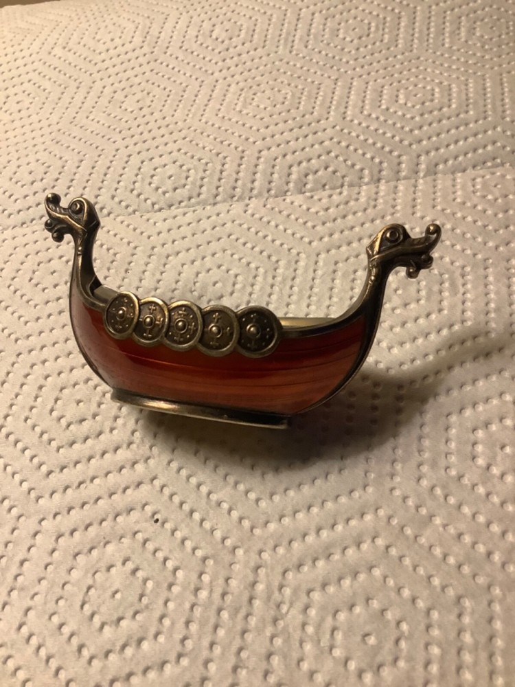 SOLID 925 STERLING SILVER /with enamel and gilding Boat Viking Norway