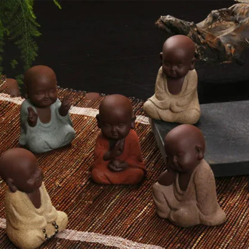 Figurine Buddha Resin Multicolor Religious Carved Small Free Stand Modern Decor