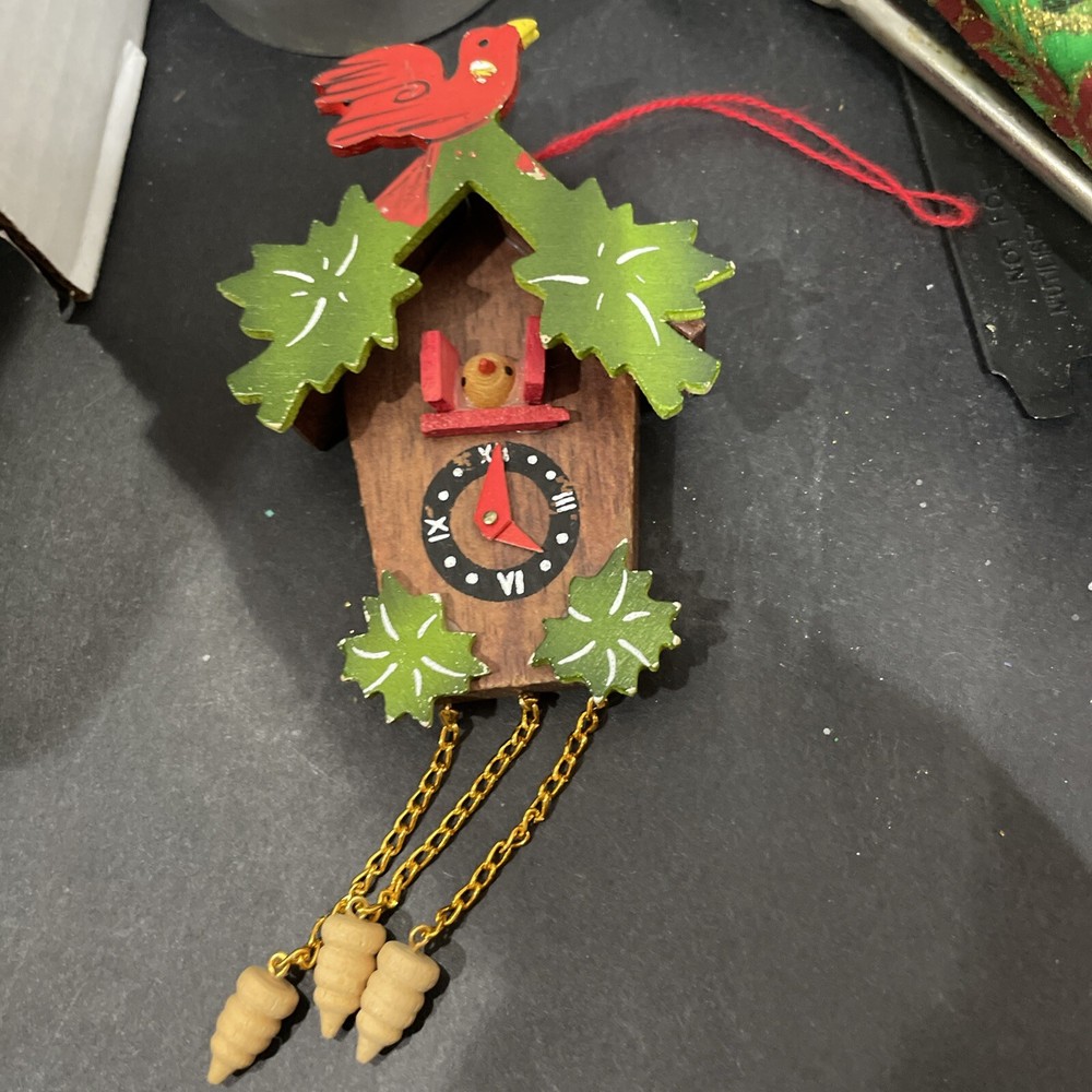 Vintage Midwest Wooden Cuckoo Clock Handpainted Christmas Ornament
