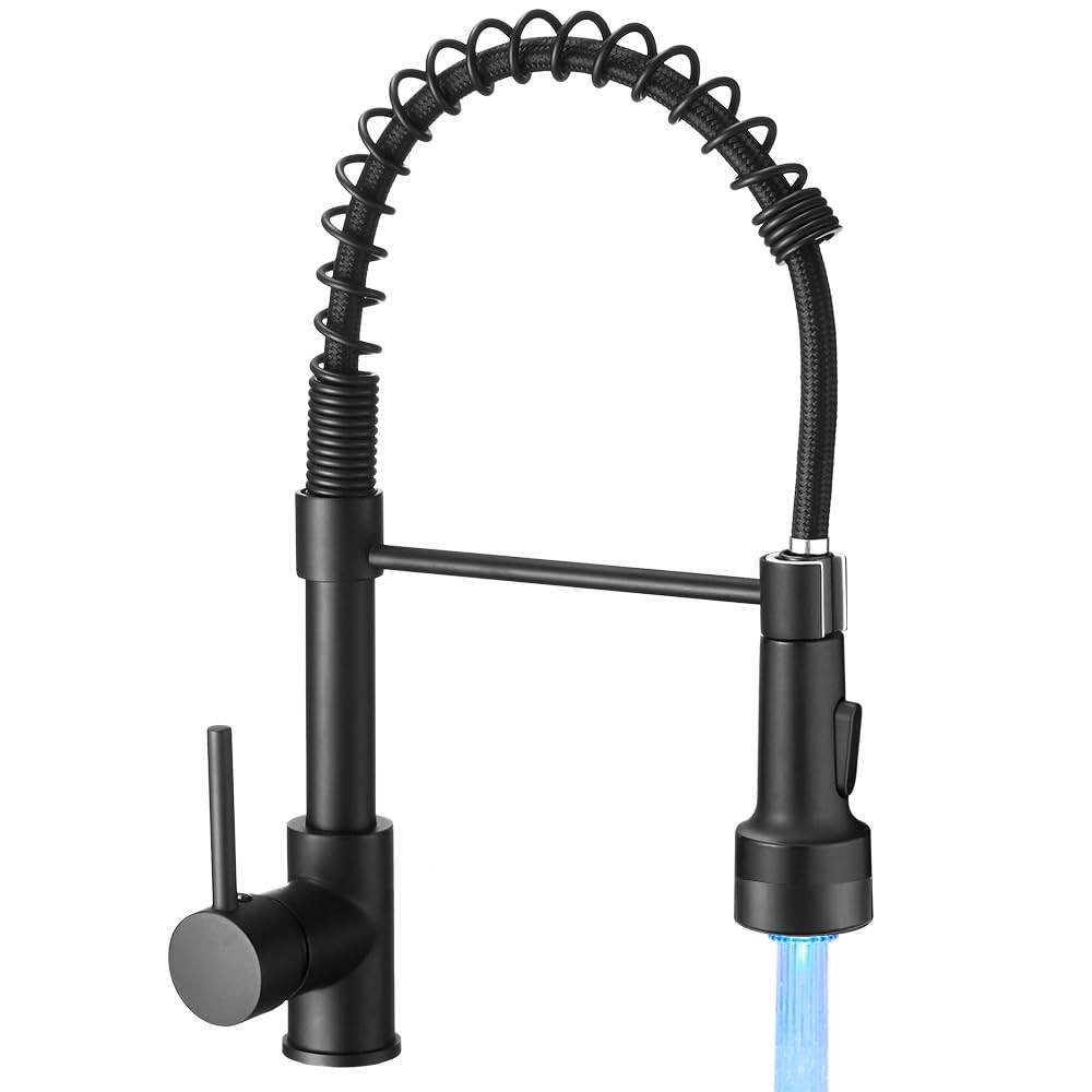 OWOFAN Single Handle Pull Down Kitchen Faucet with Sprayer and Spring Mat