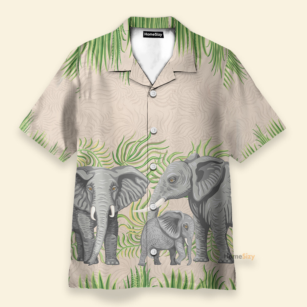 Elephant Family Tropical Plants Pattern   Hawaiian Shirt