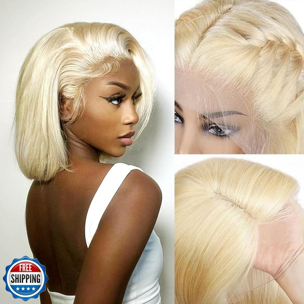 Blonde 613 Human Hair Bob Wig 13x4 Lace Front Pre Plucked Short Style