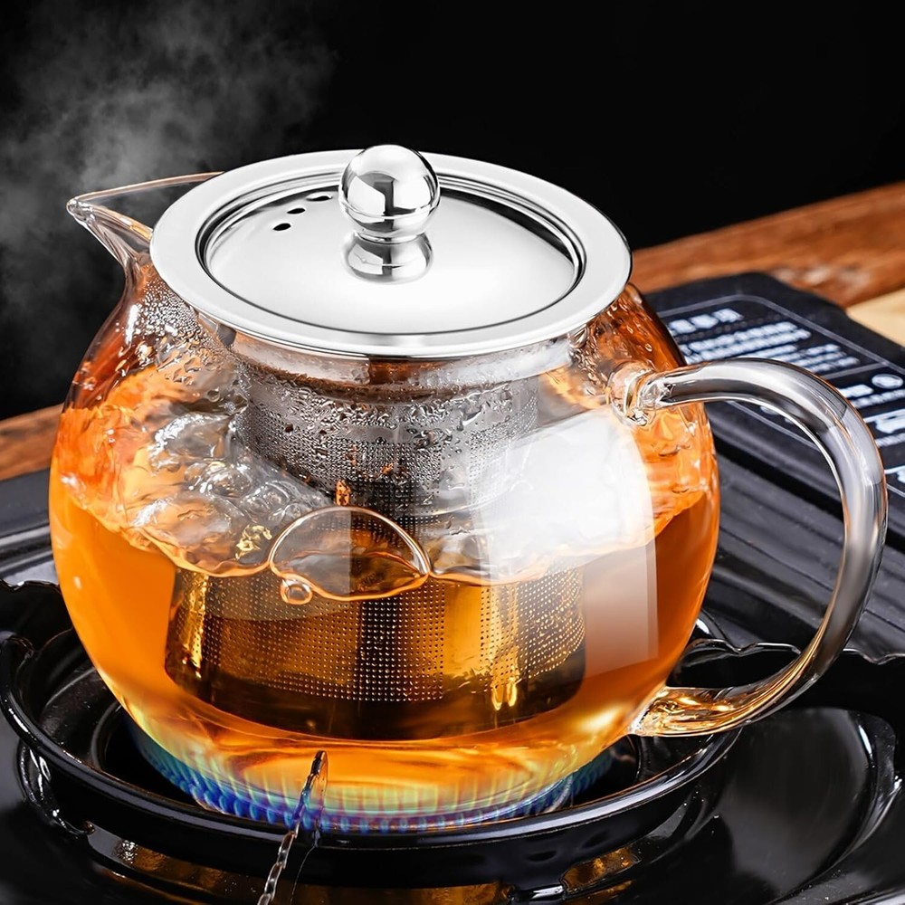 Glass Teapot 22 OZ, Borosilicate Clear Tea Kettle with Removable