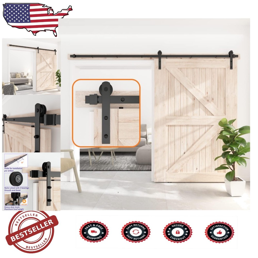 Industrial Style 8FT Barn Door Hardware Kit - Quality Tested for Quiet Operation