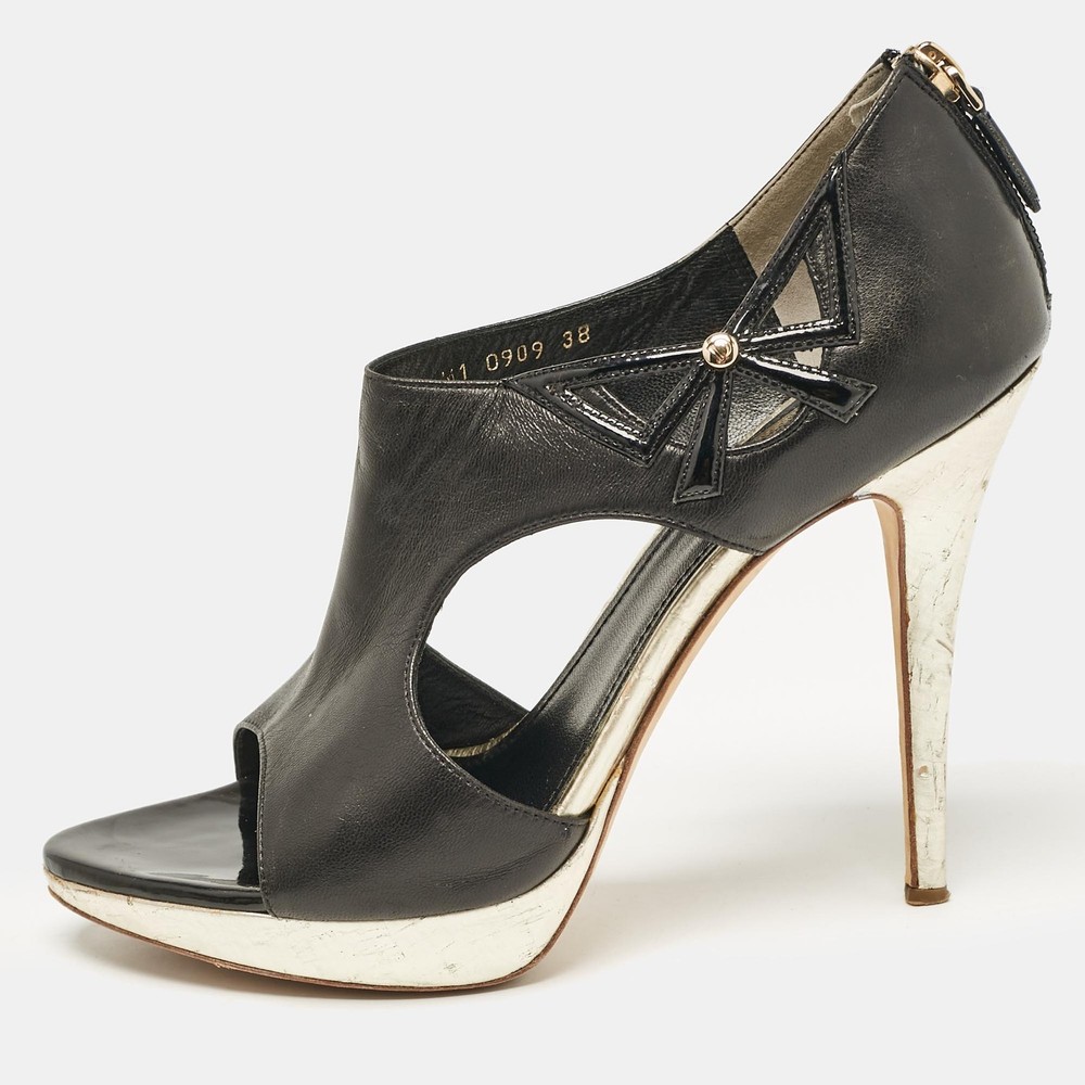 Dior Black Gold Leather Bow Cut Out Platform Pumps Size 38