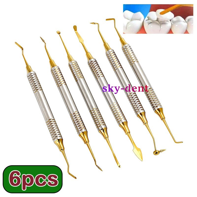 Dental Composite Resin Filling Gold Coated Spatulas Restorative Double Ended Kit