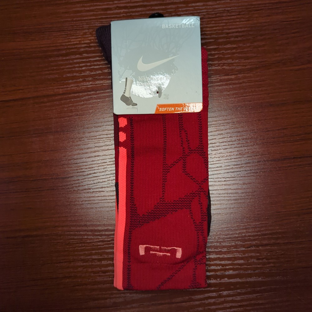 LeBron Nike Hyper Elite Socks Red/Pink Crew Size Large Basketball Dri-Fit
