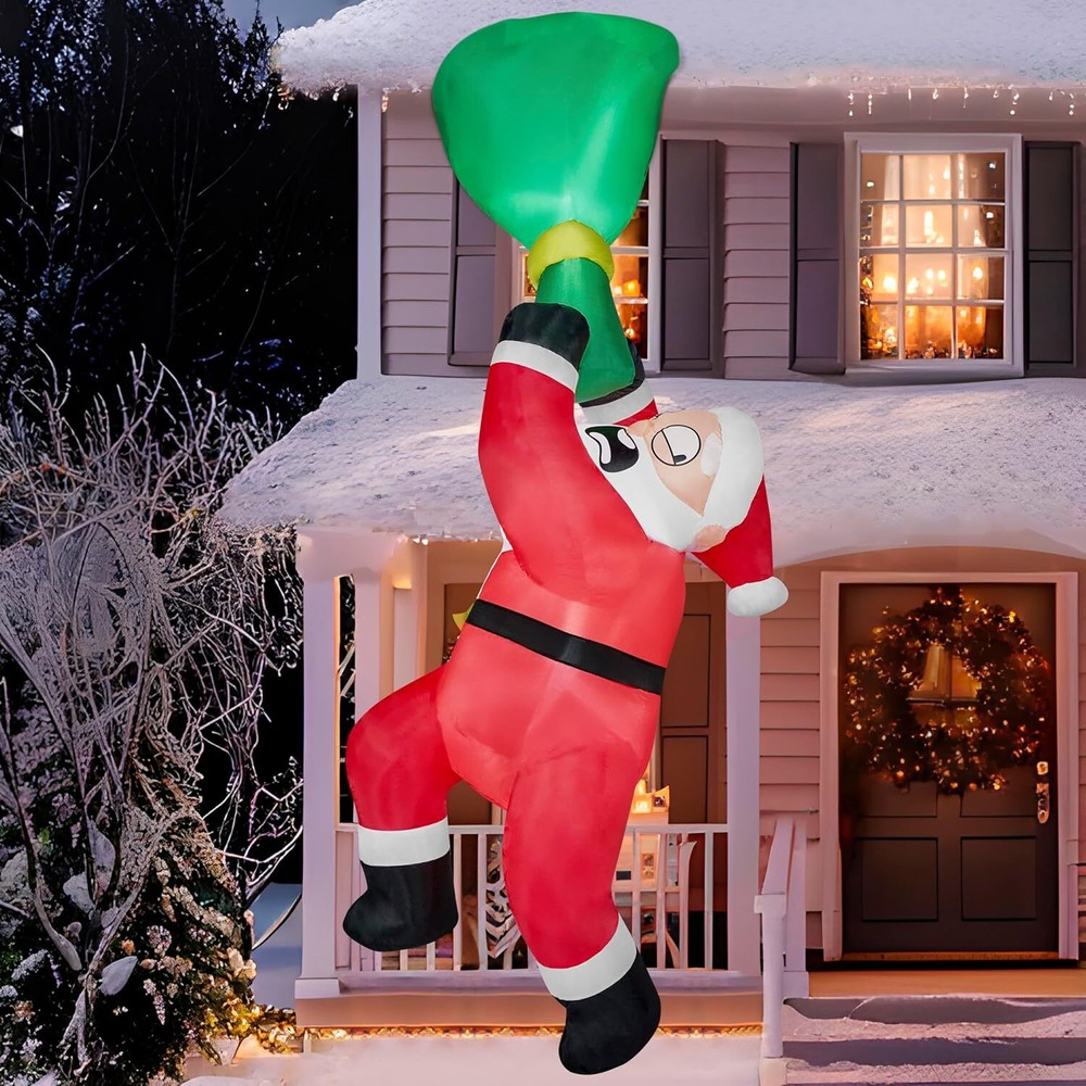 Joiedomi 8 FT Tall Christmas Inflatable Falling Santa with Gift Bag, Blow Up