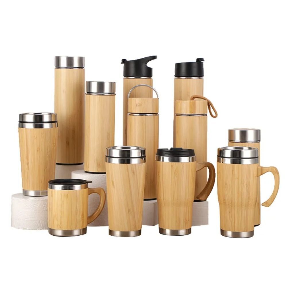 Bamboo Thermos Mug Stainless Steel Insulated Water Bottle 350/450ml Coffee Cup