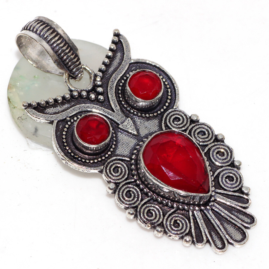 Red Onyx Owl Gemstone 925 Silver Plated Handmade Pendant Women Jewelry JW 2.2