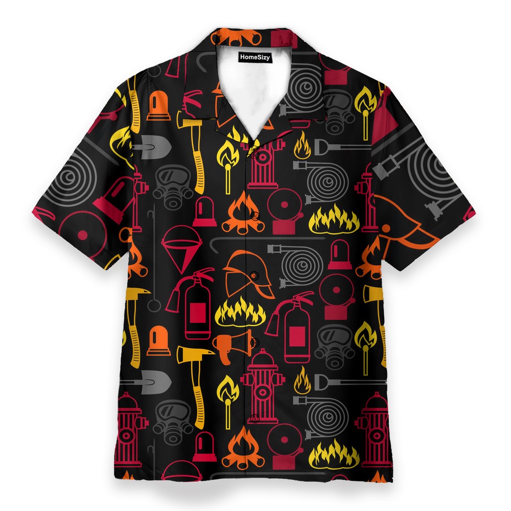 Firefighter Mens Buttons Up Shirts   Hawaiian Shirt Beach Shorts