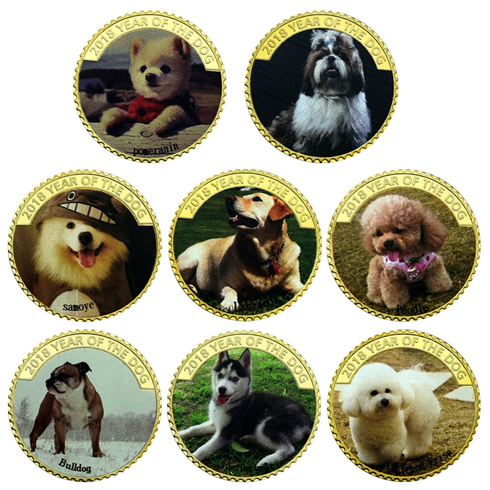 8pcs Gold Plated Pet Dog Metal Coin Challenge Coin Christmas Present