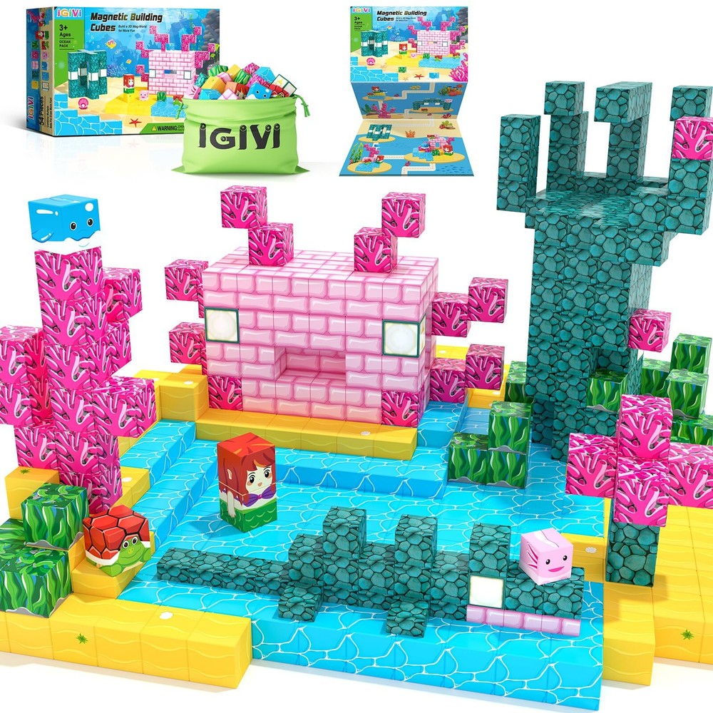 IGIVI Magnetic Blocks Ocean Set - Build & Explore with 100+ Magnetic Tiles for Creative STEM Learning & Fun Construction Play