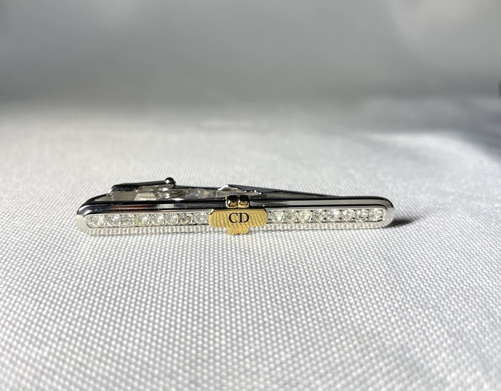 Dior CD Logo Rhinestone Tie Clip in Silver Gold Black - Elegant Gift