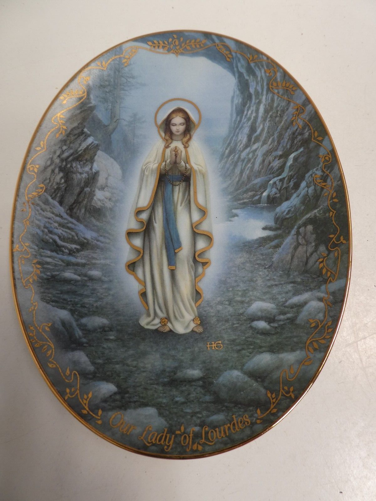 Bradford Exchange Oval Porcelain Wall Plate Featuring Our Lady of Lourdes