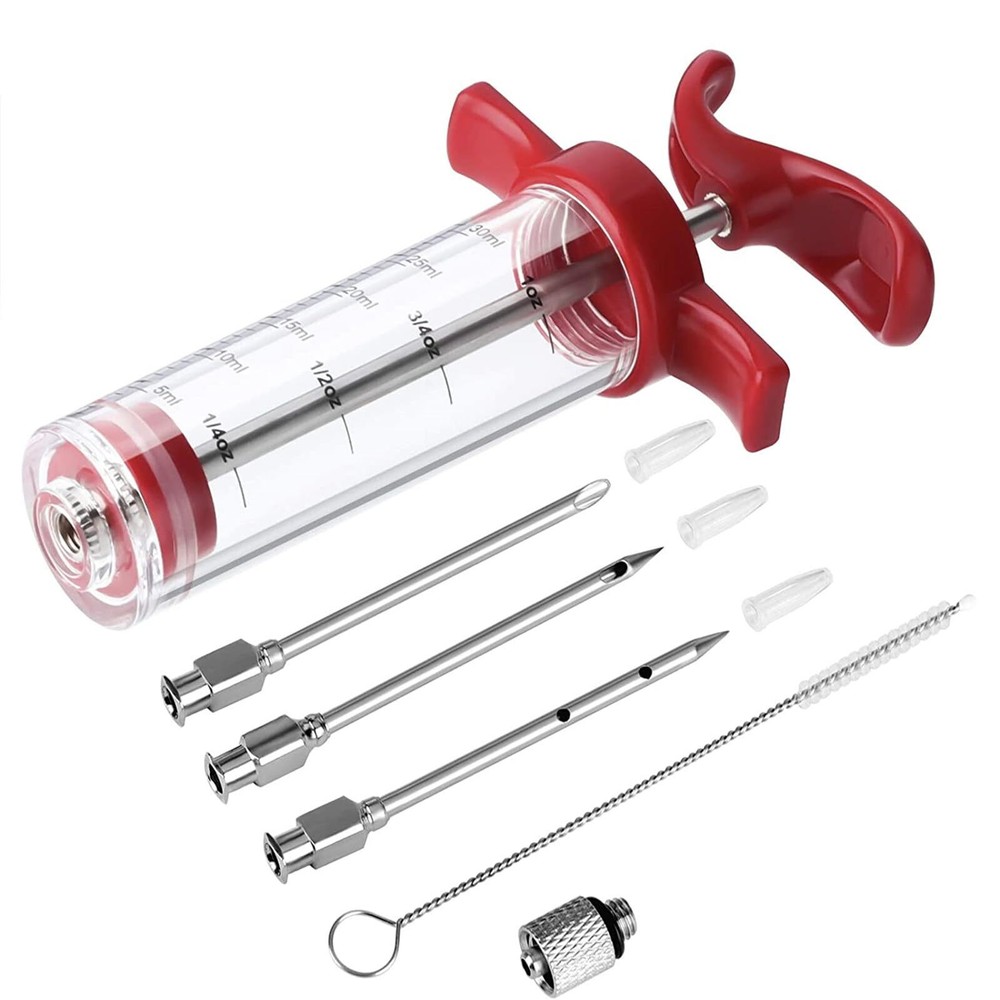 Meat Injector Syringe - 3 Marinade Injector Needles for BBQ Grill Premium Por...