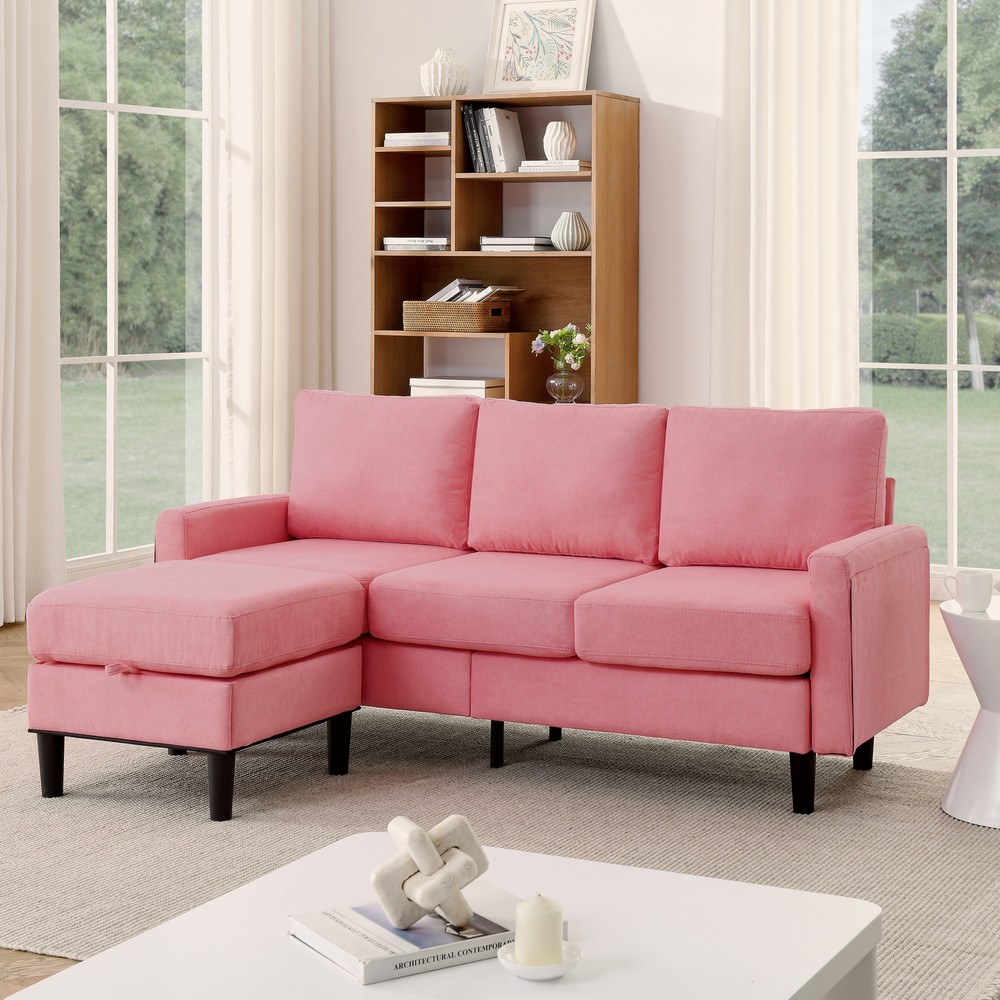 L-Shaped Upholstered Sectional Sofa with Reversible Storage Ottoman  